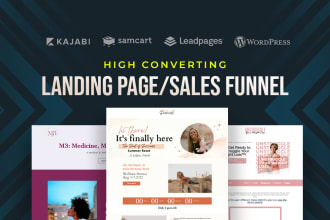 build samcart sales funnel, landing page or kajabi website, leadpages