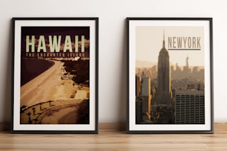 create high quality vintage or retro style travel poster