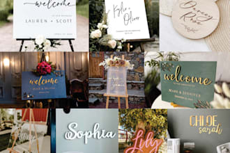 design for acrylic and wooden sign use in events,  wedding and offices