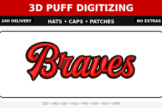digitize raised foam embroidery for hats and 3d puff patches