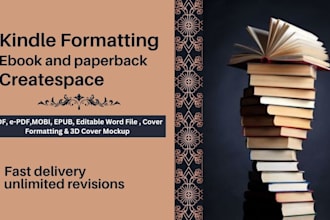 do book formatting for KDP ebook and print book, cover design