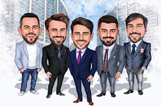 draw a corporate business, or group caricature cartoon