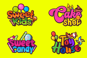 do kids children baby shop candy chocolate sweet cupcake colorful logo design