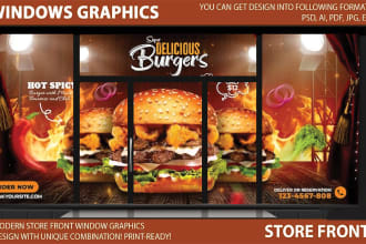 design modern shop front window graphic design signboards, rollup brand signag