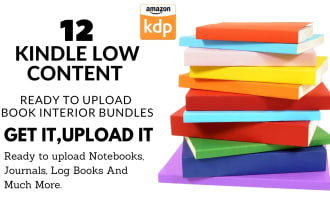 provide 12 low content books ready to upload for KDP or etsy