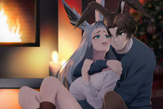 draw couple 2d vtuber anime style