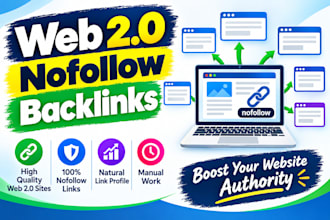 provide 25 web 2 0  nofollow backlinks with high da pa
