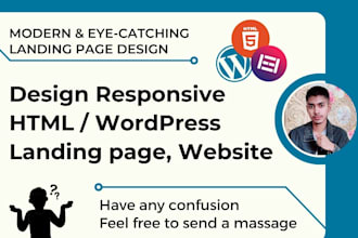 build wordpress landing page, html landing page design, responsive web