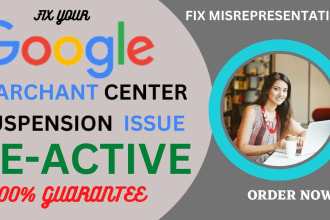 setup, reactive, fix google merchant center suspension 100p