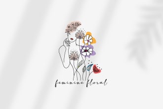 design trendy minimalist feminine botanical floral line art boho logo
