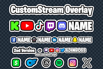 do social media stream overlay kit, kick, twitch sub badges
