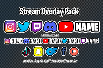 do social media stream overlay kit, pack kick, twitch alerts