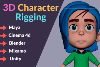 do 3d character rigging in maya, cinema 4d, blender, mixamo, unity