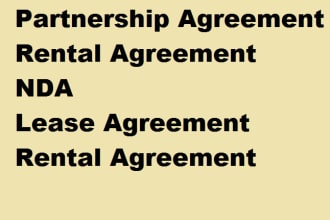 write agreement like lease, rental, mou partnership etc