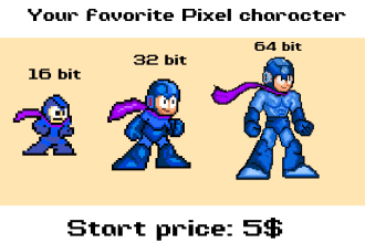 do pixel art your favorite character 16 bit, 32 bit, 64 bit