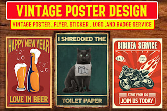 design vintage poster flyer banner logo sticker and badge