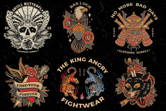 create illustrations in traditional tattoo or vintage design