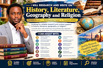 research and write on history, literature, geography and religion