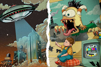 draw vintage cartoon art illustration in pop art style