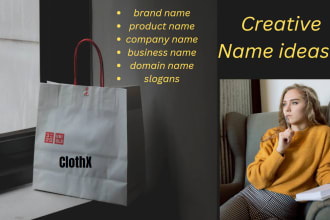suggest you 10 unique names for your brand, product with domain and slogans