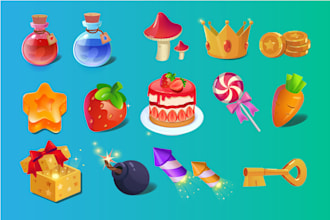 create unique 2d game icons, props, UI design, assets, objects in vector