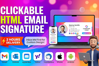 design clickable HTML email signature for gmail, outlook, apple mail