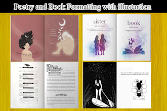 poetry book cover, poetry line art illustration and book formatting, paperback