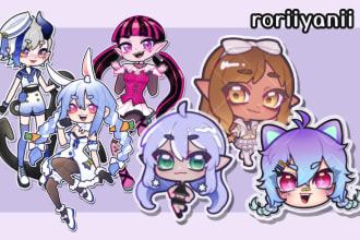 draw your oc, vtuber, anime in cute chibi art