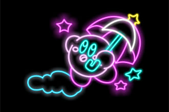 do neon style line art of video game and anime characters