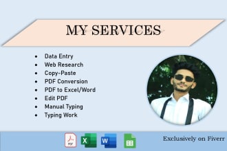 convert pdf to word, pdf to excel and data entry