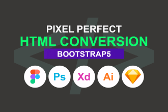 convert figma,PSD,ai,xd,sketch to HTML,CSS,bootstrap5