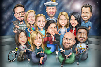 draw group cartoon, caricature based on your photo