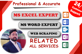 create excel automation, ms word typing work, and web scraping
