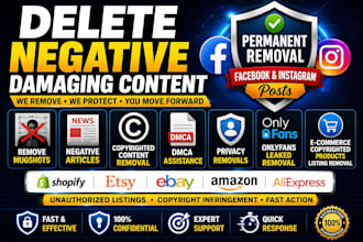 remove delete takedown facebook instagram reddit google tiktok yt  by dmca