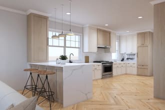 create a realistic 3d kitchen interior design and  render