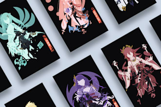 design minimalist genshin impact, movie, and game poster