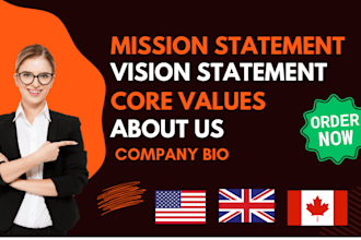 write inspiring mission and vision statement with company intro