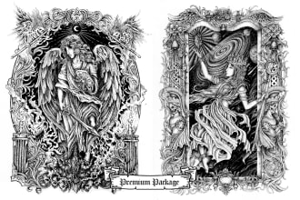 draw detailed black and white dark art illustration