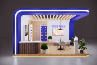 design 3d trade show booth, exhibition stall, stand, kiosk