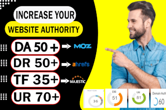 increase domain rating DR 70 and ahrefs url rating 80 majestic tf 40 da 30