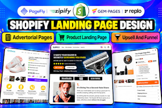 clone shopify landing page design in gempages or pagefly and advertorial pages