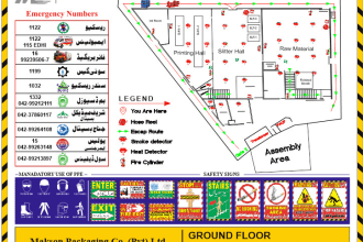 design fire emergency evacuation plan, map, diagram