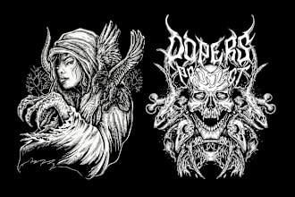 create detailed dark art horror, skull and metal illustrations