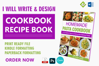 write and design recipes for cookbook recipe book and ebook