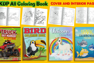 make kids activity coloring book cover and interior pages design for KDP
