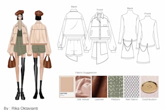 create a profesional fashion design and illustration