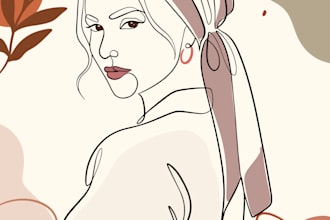 draw minimalist female line art in boho aesthetic style