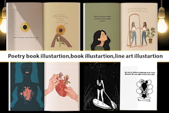 poetry book line art illustration, beautiful book cover ,paperback,ingramspark,