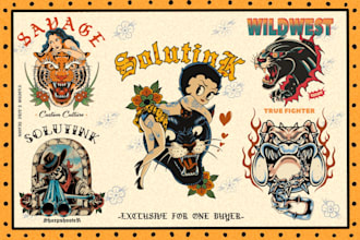 create vintage traditional and old school tattoo design for merch