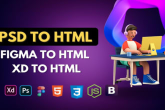 convert psd to html, figma to html, xd to html